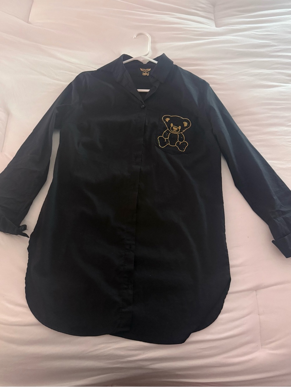 Black TATU Rhinestone Teddy Bear Button-Up Shirt – Size 38